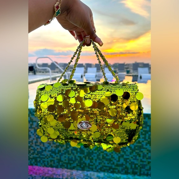 Handbags - Green Sequined Bag